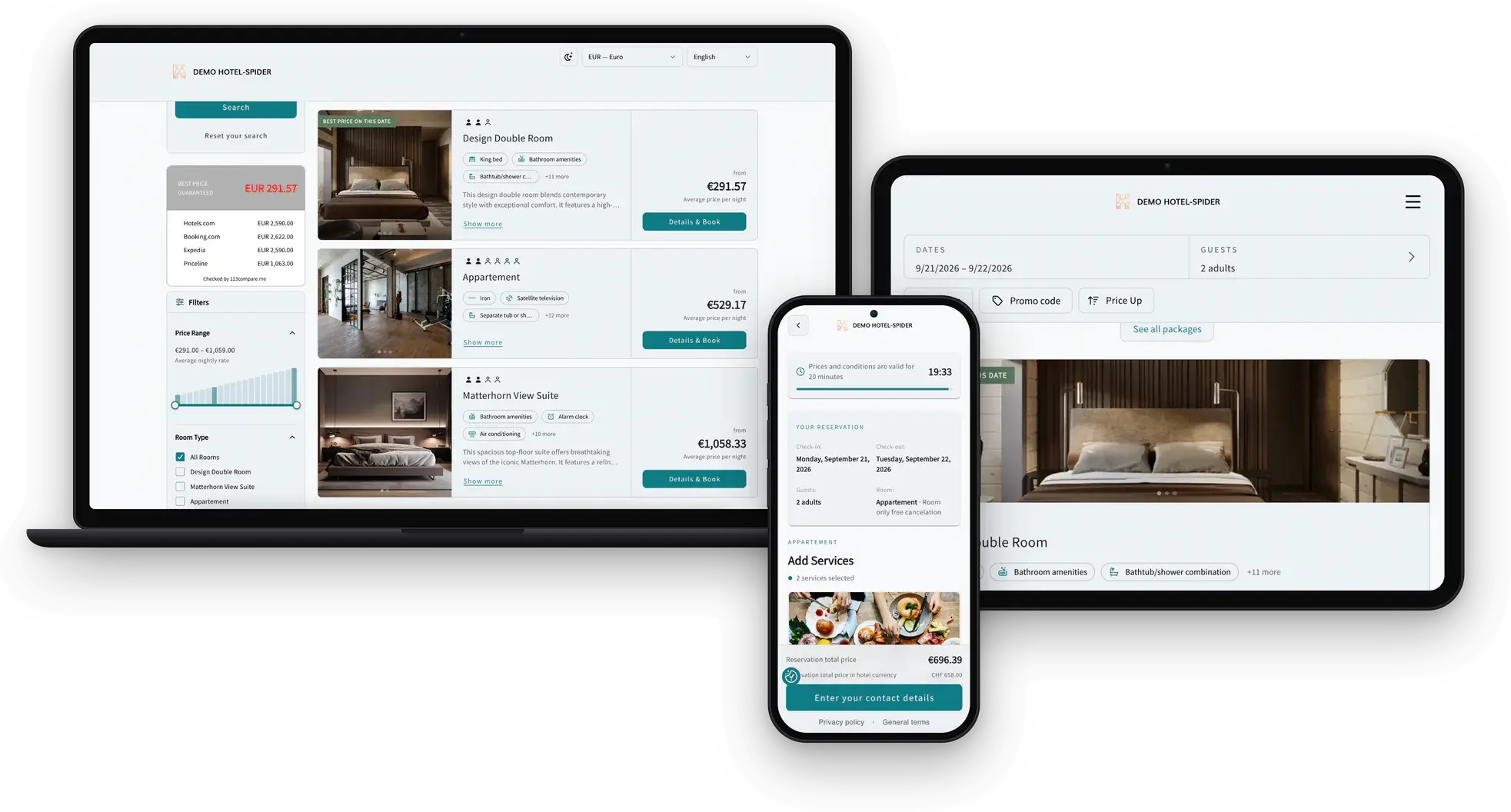 The Hotel-Spider booking interface